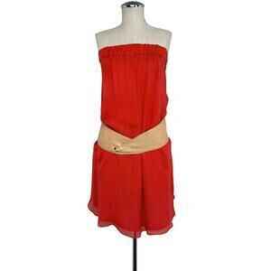 Haute Hippie Silk Strapless Mini Dress S Orange Red Y2K Boho Romantic Glam